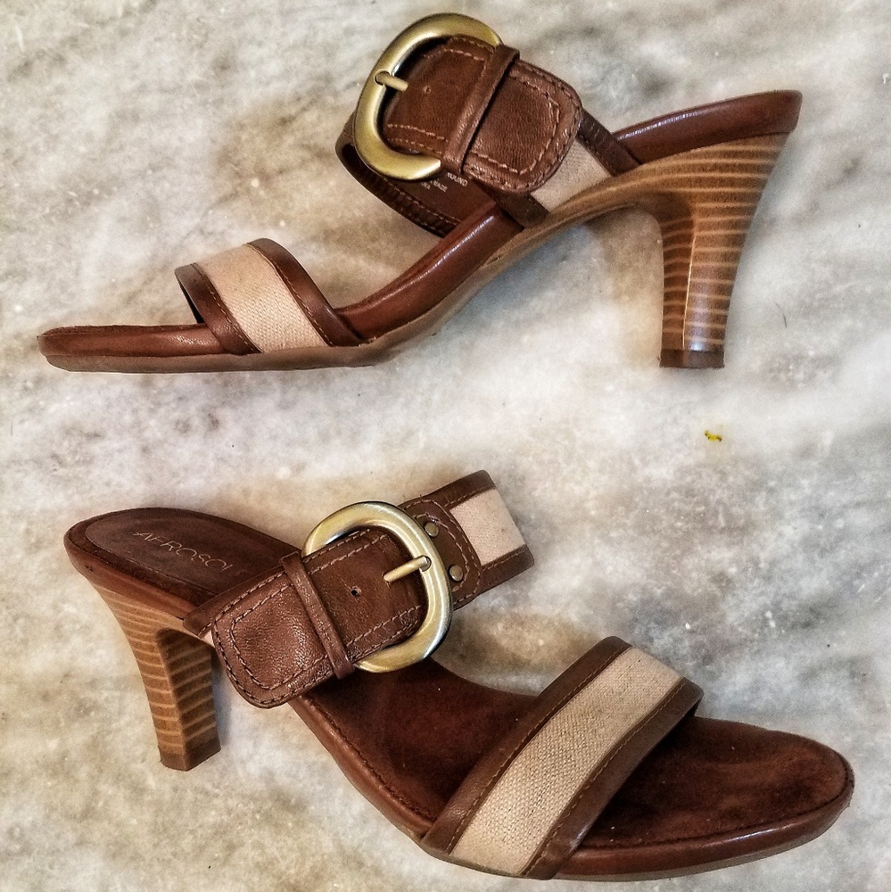 Aerosols summer sandal/mule leather/fabric sz 7.5